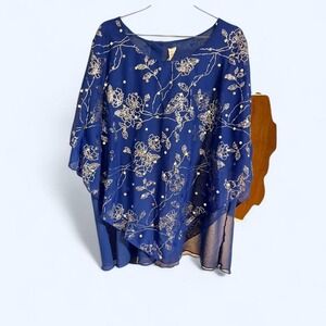 Silver & blue fairy embroidered‎ blouse size 3xl